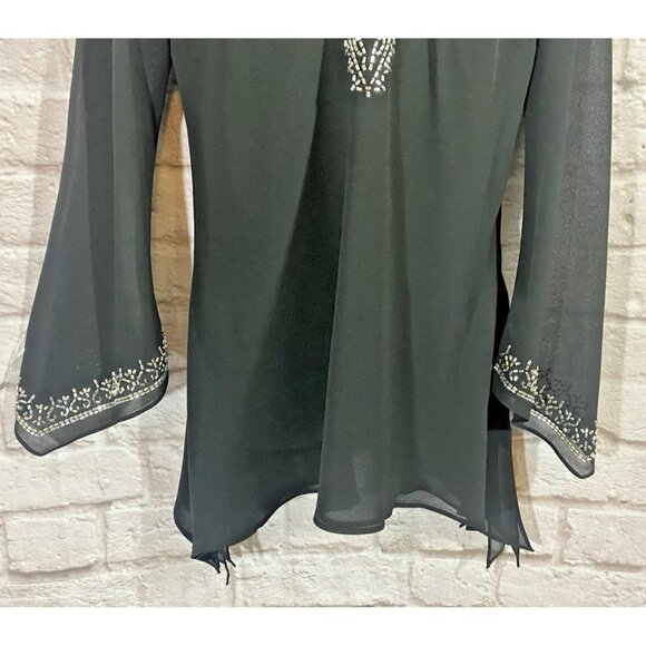 JR Nites By Caliendo Black Layered Tunic Top Silver Beads Asymmetrical Hemline 8 - Picture 4 of 10
